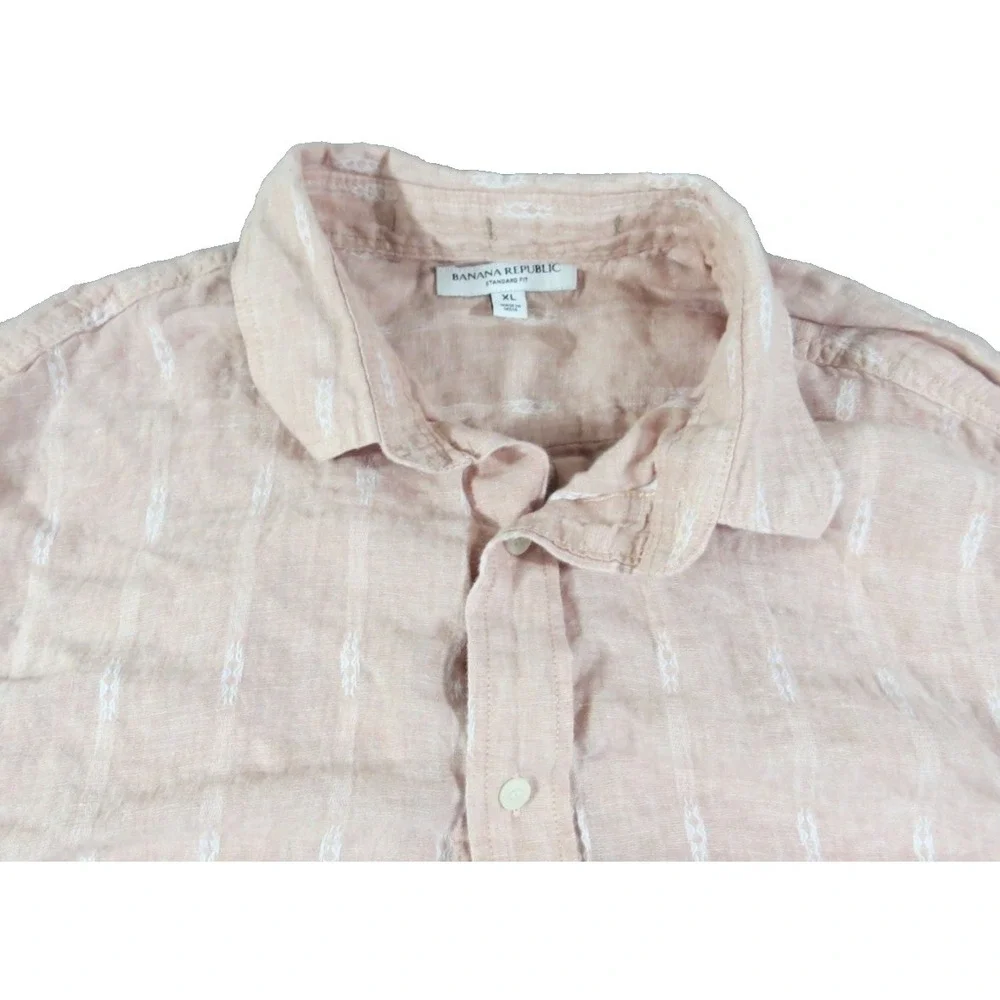 Banana Republic Mens XL Pink Striped Linen Cotton Button Down Shirt Standard Fit